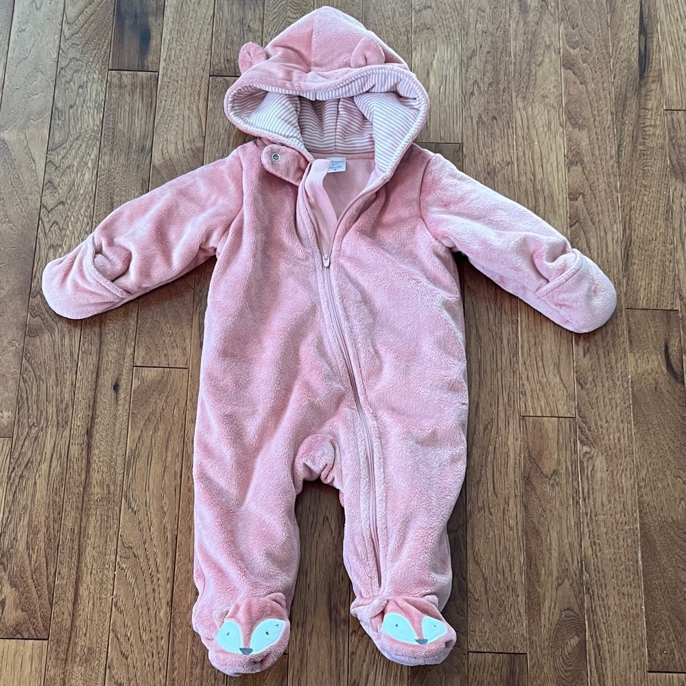 Carters Cozy Pink Hooded Baby Onesie